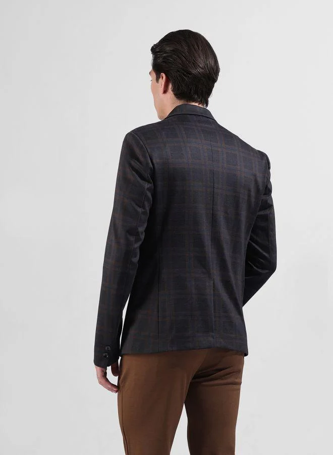 The Indian Garage Co Men Comfort Fit Checked Notch Collar Full Sleeves Blazer